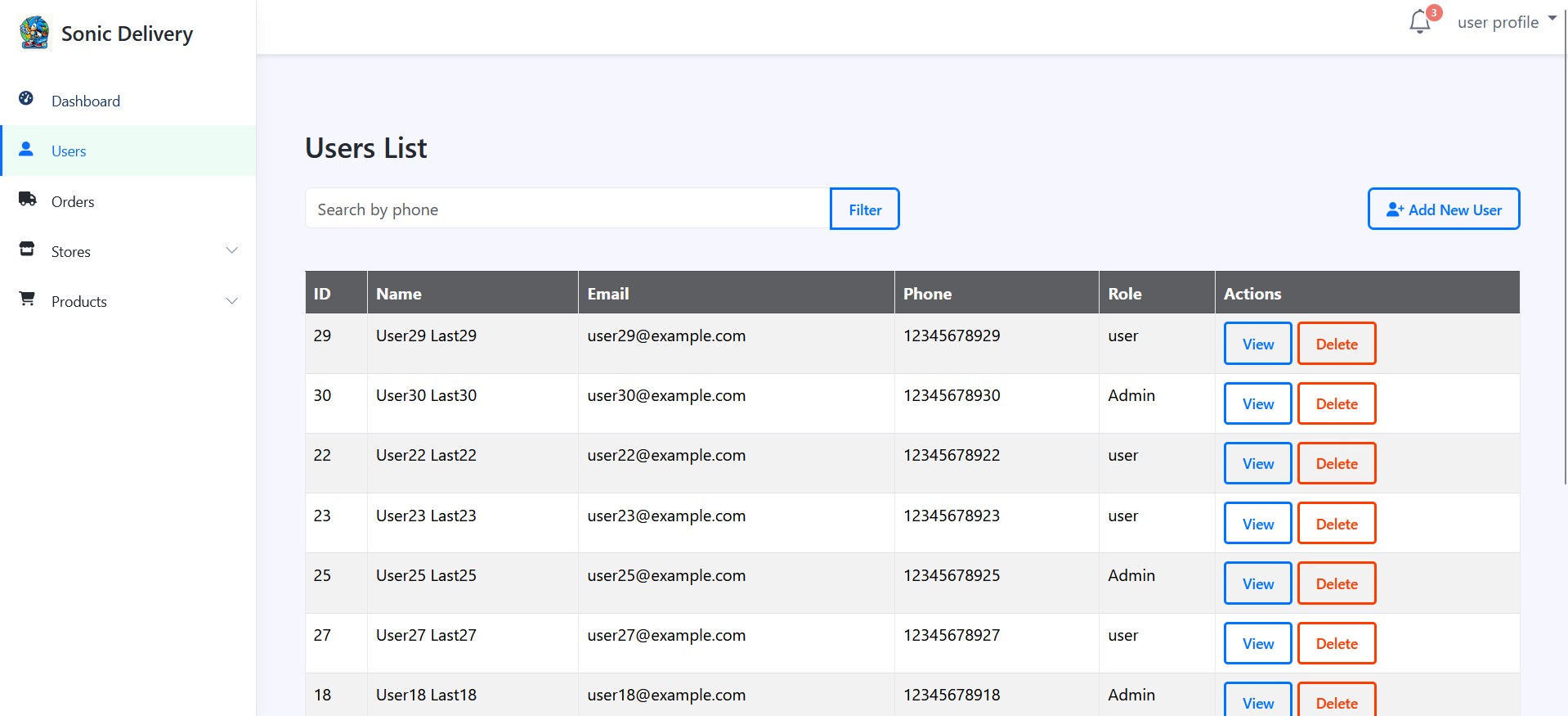 Dashboard/users section.